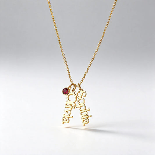Custom Name Necklace with Birthstone — Gold Plated