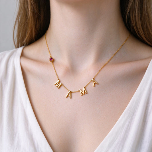 Custom 4 Letter Necklace with Birthstone | Personalized Gold Initial Necklace
