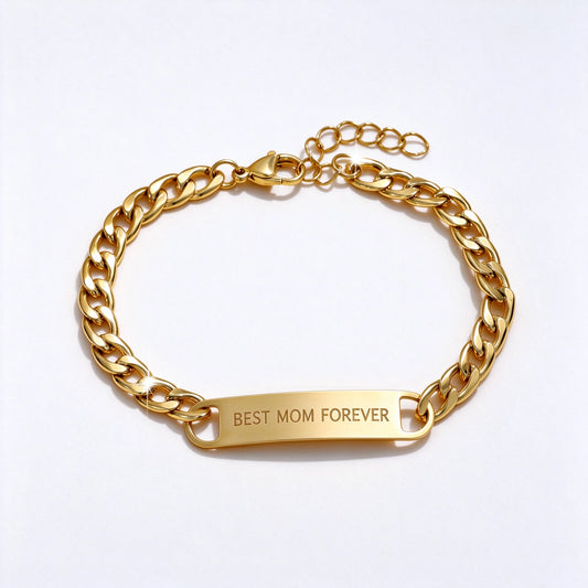 Custom Engraved Curb Chain Bracelet | Personalized Gold Bar Bracelet
