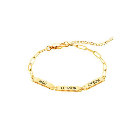 Personalized Multi Name Bracelet | Custom Paperclip Chain Bracelet in Gold