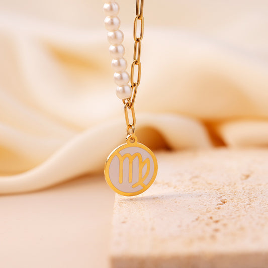 Minimal Zodiac Pearl Necklace