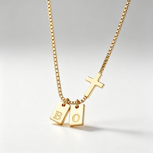 Cross Custom Initial Necklace Gold Plated
