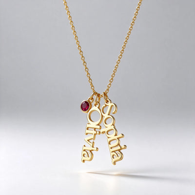 Custom Name Necklace with Birthstone — Gold Plated