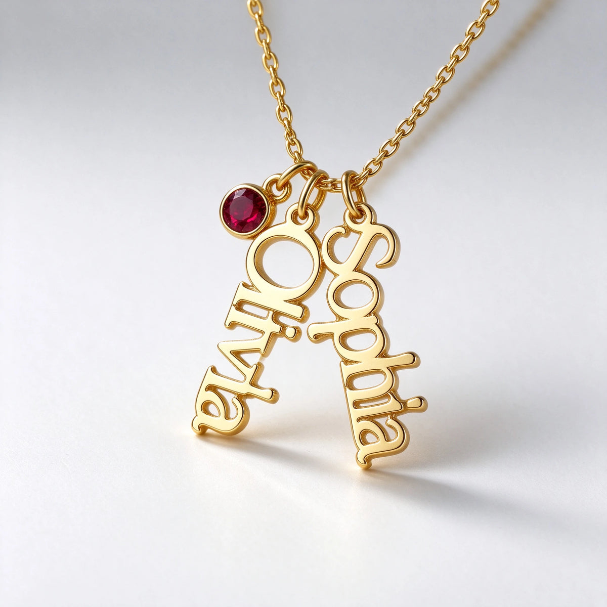 Custom Name Necklace with Birthstone — Gold Plated