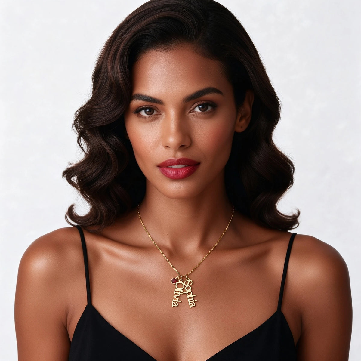 Custom Name Necklace with Birthstone — Gold Plated