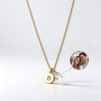 Initial Disc Necklace with Projection Crystal | Personalized Gold Necklace