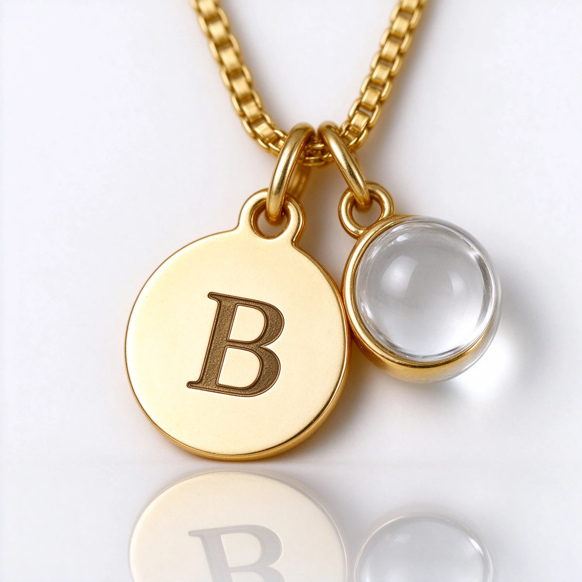 Initial Disc Necklace with Projection Crystal | Personalized Gold Necklace