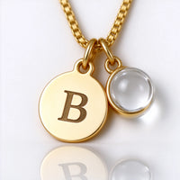 Initial Disc Necklace with Projection Crystal | Personalized Gold Necklace
