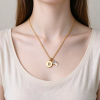 Initial Disc Necklace with Projection Crystal | Personalized Gold Necklace