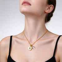 Initial Disc Necklace with Projection Crystal | Personalized Gold Necklace