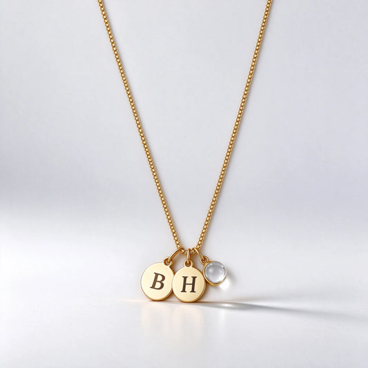 Initial Disc Necklace with Projection Crystal | Personalized Gold Necklace