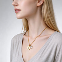 Initial Disc Necklace with Projection Crystal | Personalized Gold Necklace