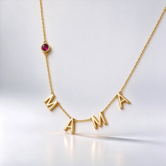 Custom 4 Letter Necklace with Birthstone | Personalized Gold Initial Necklace