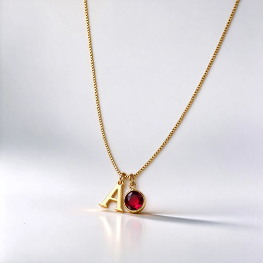Personalized Initial & Birthstone Necklace, Gold Plated