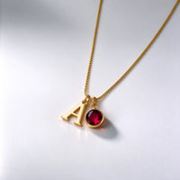 Personalized Initial & Birthstone Necklace, Gold Plated