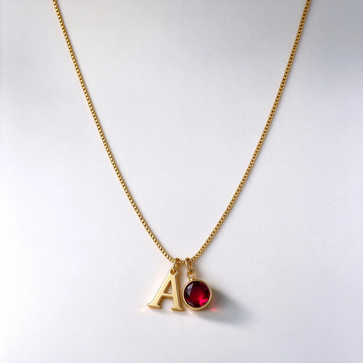 Personalized Initial & Birthstone Necklace, Gold Plated