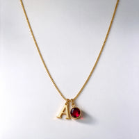 Personalized Initial & Birthstone Necklace, Gold Plated