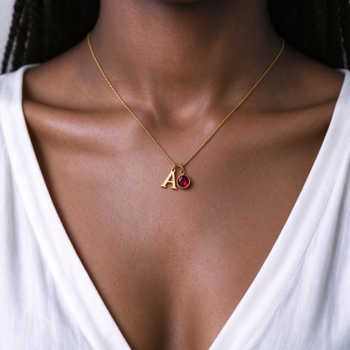 Personalized Initial & Birthstone Necklace, Gold Plated