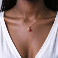 Personalized Initial & Birthstone Necklace, Gold Plated