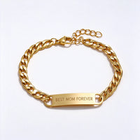 Custom Engraved Curb Chain Bracelet | Personalized Gold Bar Bracelet