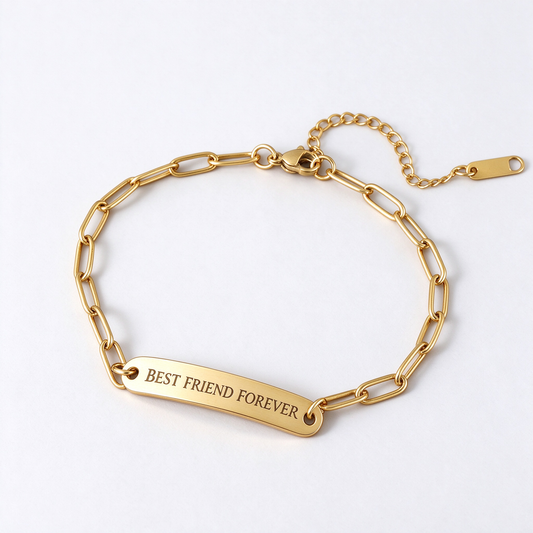 Personalized Paperclip Bar Bracelet | Custom Engraved Gold Bracelet