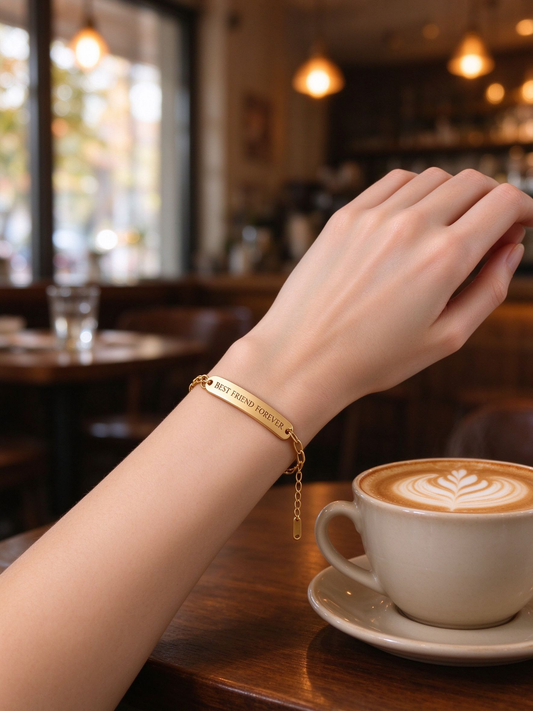 Personalized Paperclip Bar Bracelet | Custom Engraved Gold Bracelet