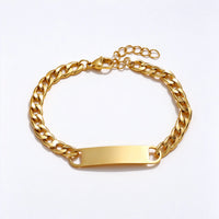 Custom Engraved Curb Chain Bracelet | Personalized Gold Bar Bracelet