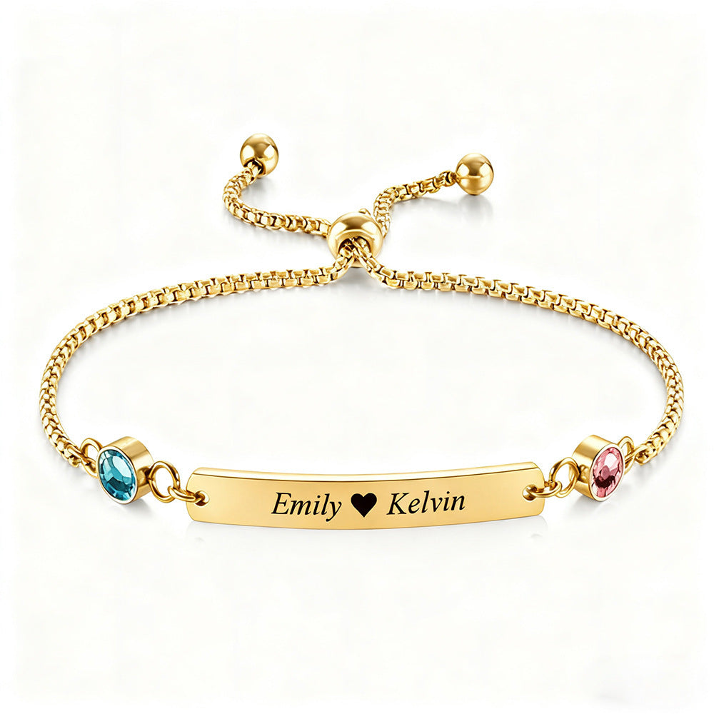 Couple Name Bracelet with Birthstones | Personalized Bolo Bracelet in Gold