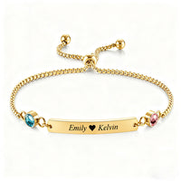 Couple Name Bracelet with Birthstones | Personalized Bolo Bracelet in Gold
