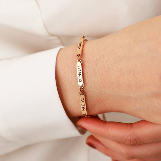Personalized Multi Name Bracelet | Custom Paperclip Chain Bracelet in Gold