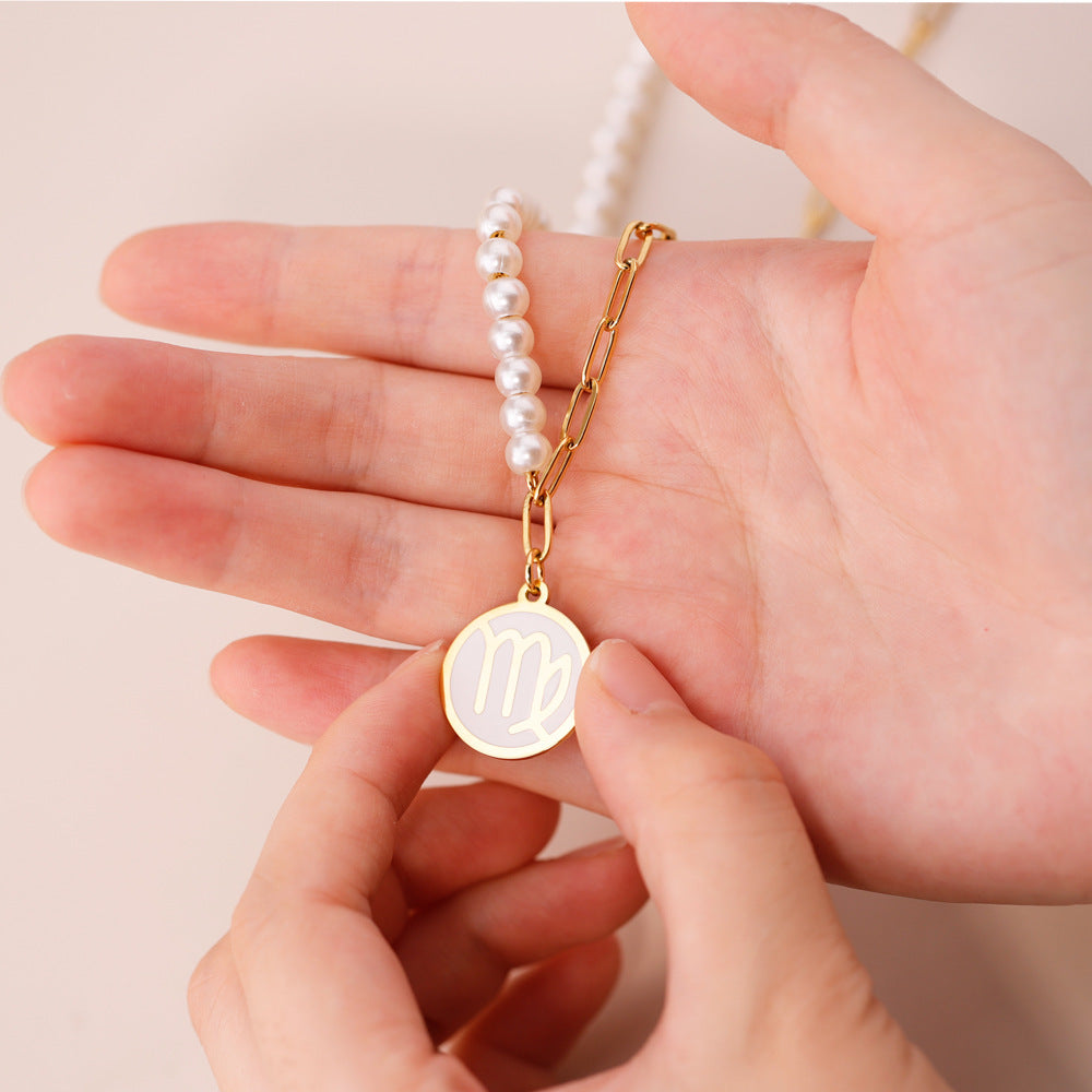 Minimal Zodiac Pearl Necklace