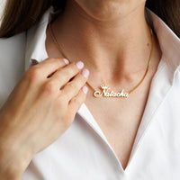 Custom Name Necklace with Crown, Gold Plated