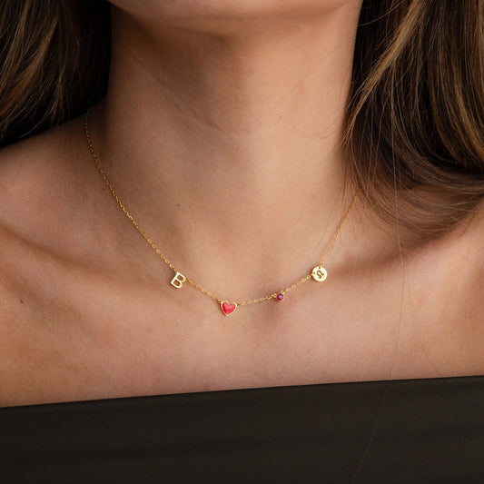 Initial Heart Necklace with Diamond Gold Vermeil
