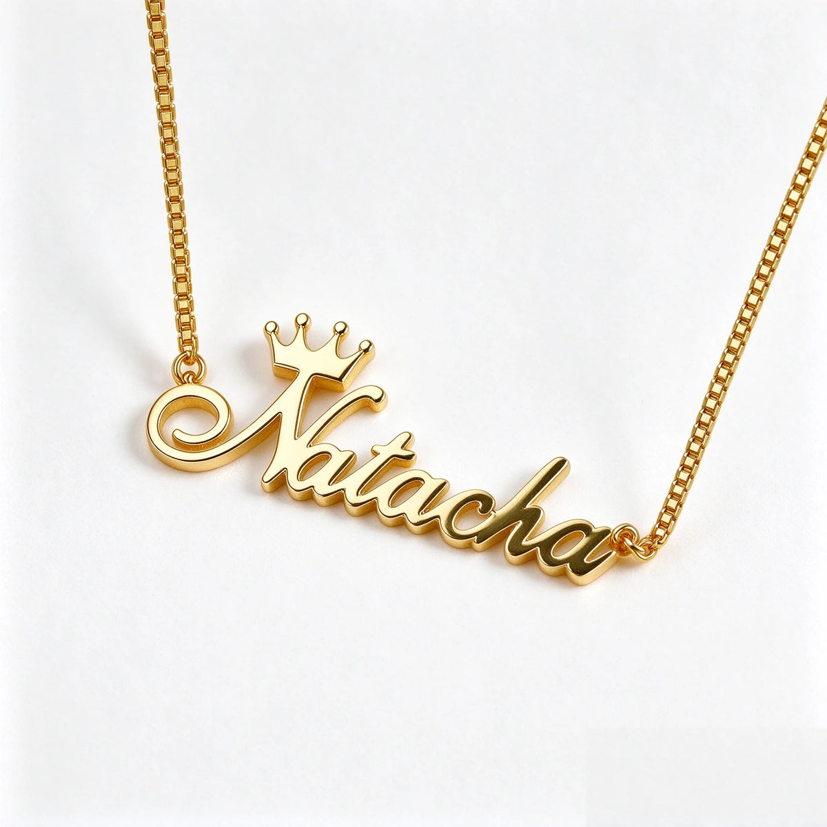 Custom Name Necklace with Crown, Gold Plated