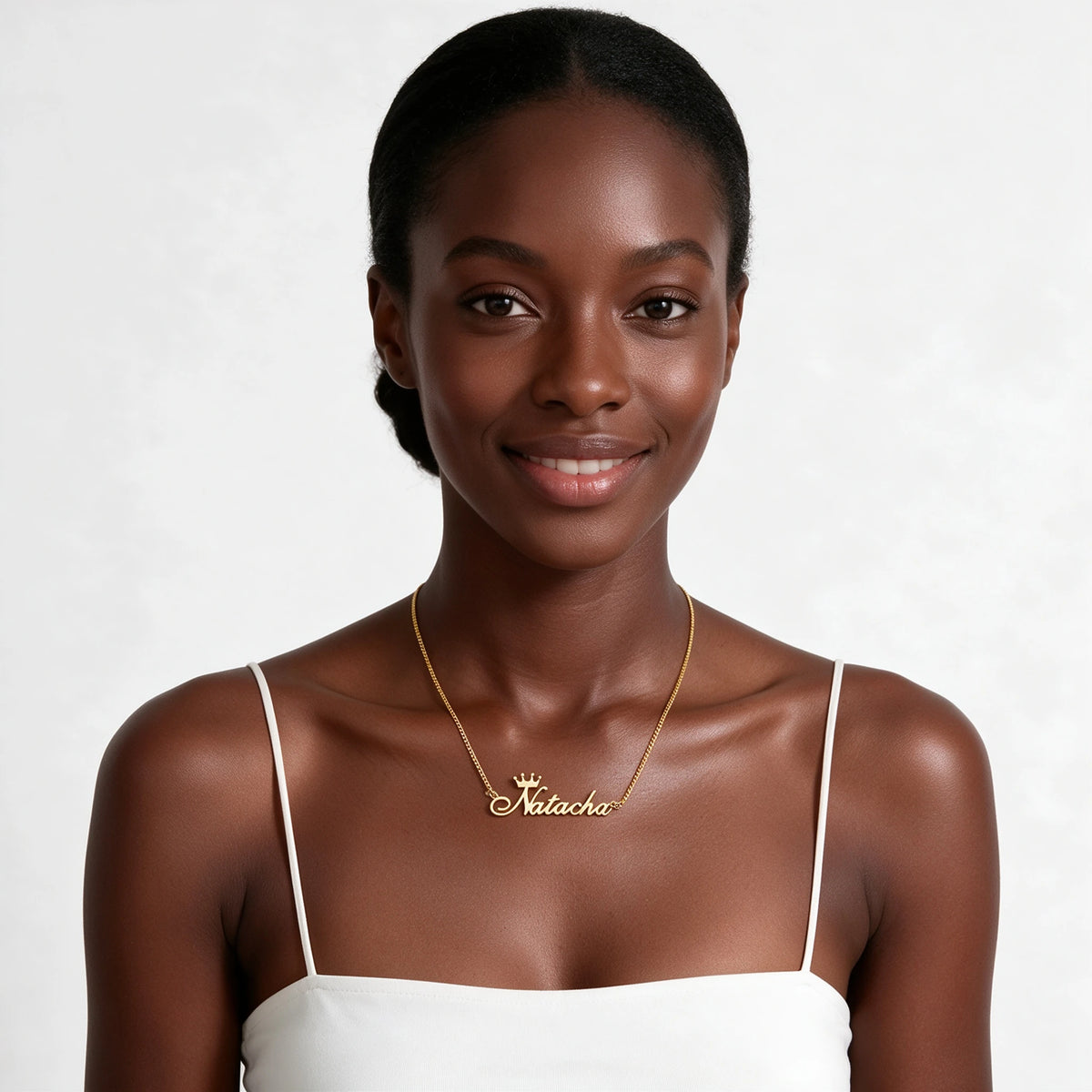 Custom Name Necklace with Crown, Gold Plated