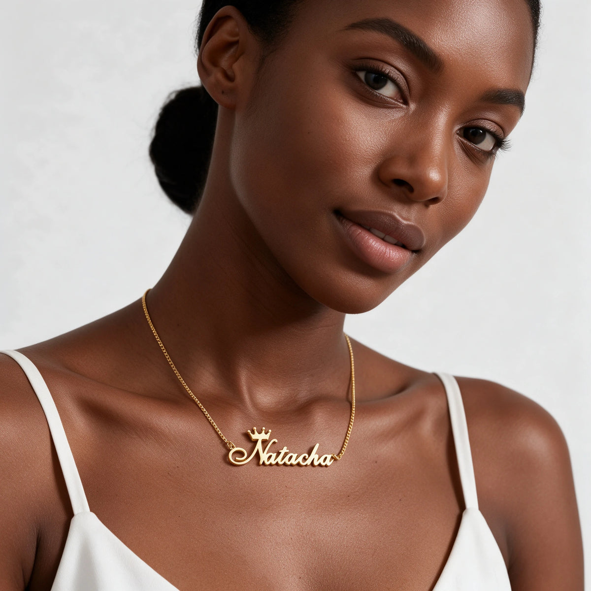Custom Name Necklace with Crown, Gold Plated