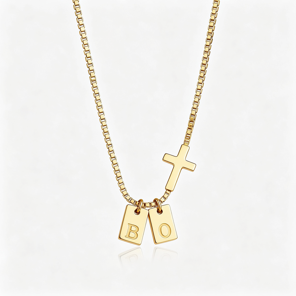 Cross Custom Initial Necklace Gold Plated