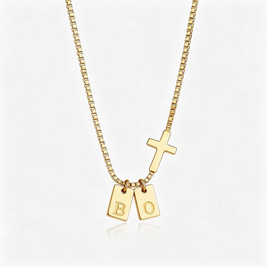 Cross Custom Initial Necklace Gold Plated