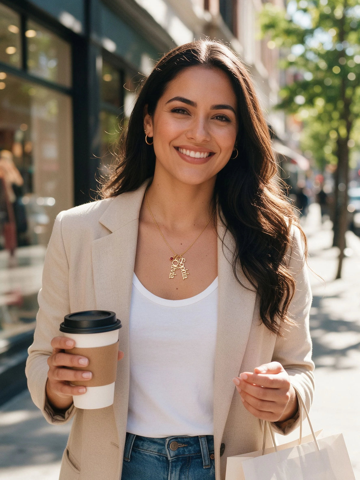 Custom Name Necklace with Birthstone — Gold Plated